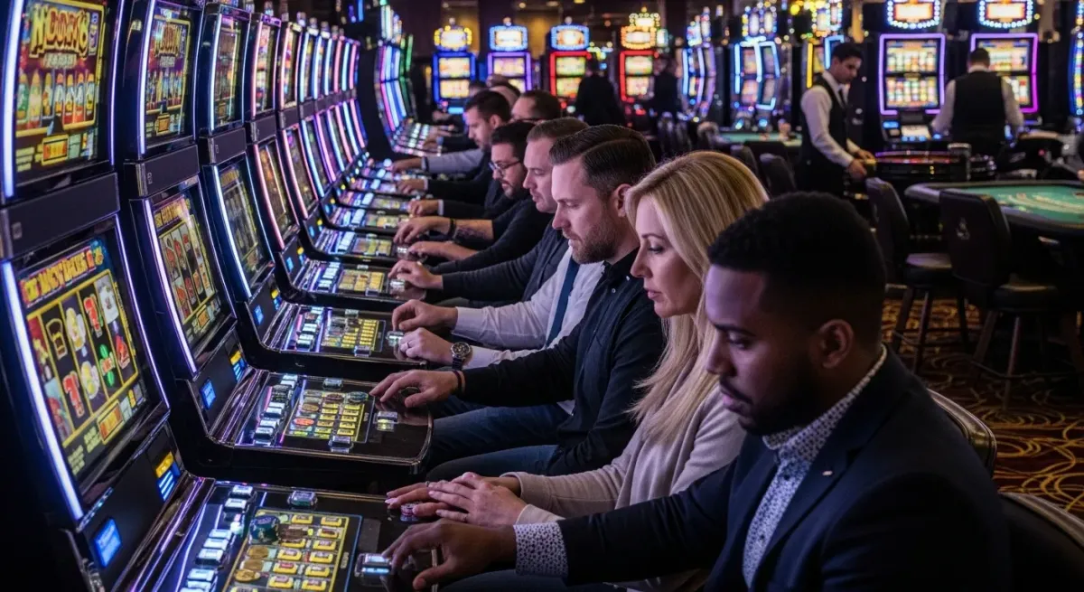 malina casino Uomini e donne giocano alle slot machine in un casinò