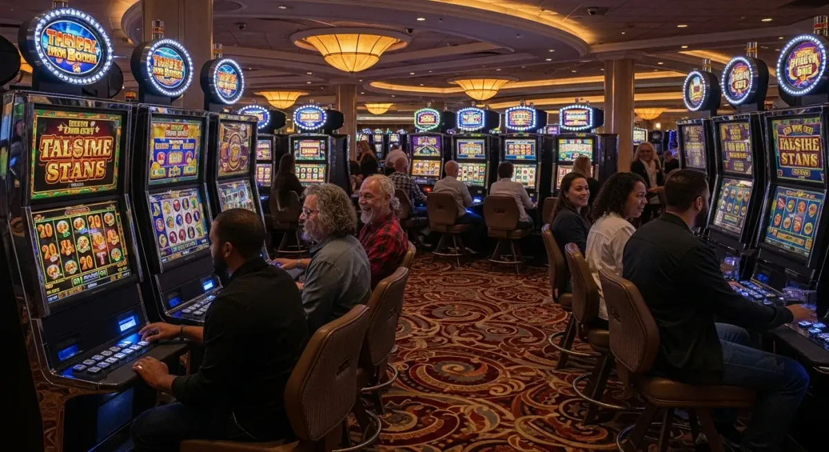 malina casino Persone giocano alle slot machine in un casinò affollato