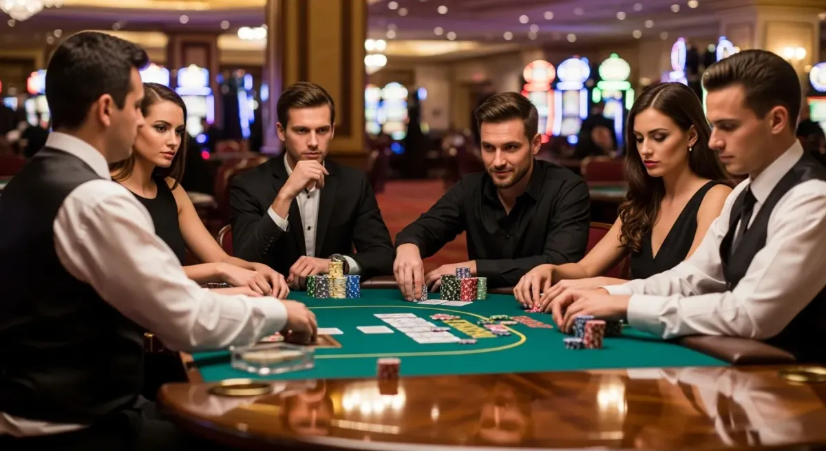 malina casino Uomini e donne eleganti giocano a poker in un casinò