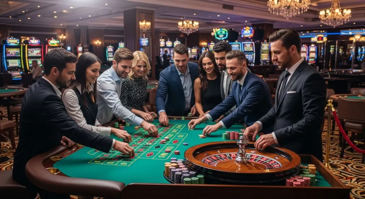 malina casino Gruppo di persone eleganti che giocano a roulette al casinò
